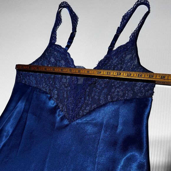 Vintage Victoria Secret Gold Label Slip Dress Long 90's Blue M Medium Satin Gown - Picture 8 of 12